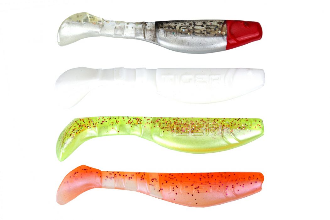 Силиконова примамка Traper Tiger Fish 70 мм. / сиво-червен, бял, флуоресцентен и червен